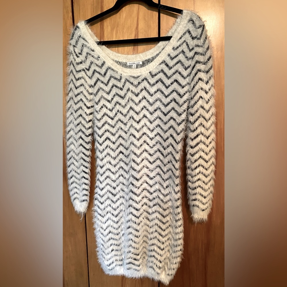 Charlotte Russe,fuzzy sweater dress, black and white. - Picture 2 of 4